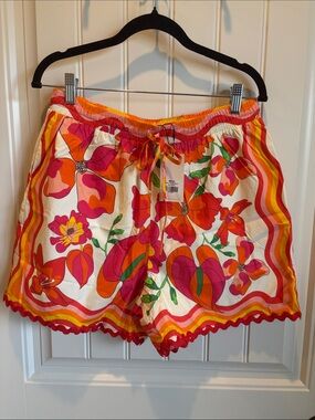 Woven Floral Drawstring Women’s Shorts - Pink & Orange